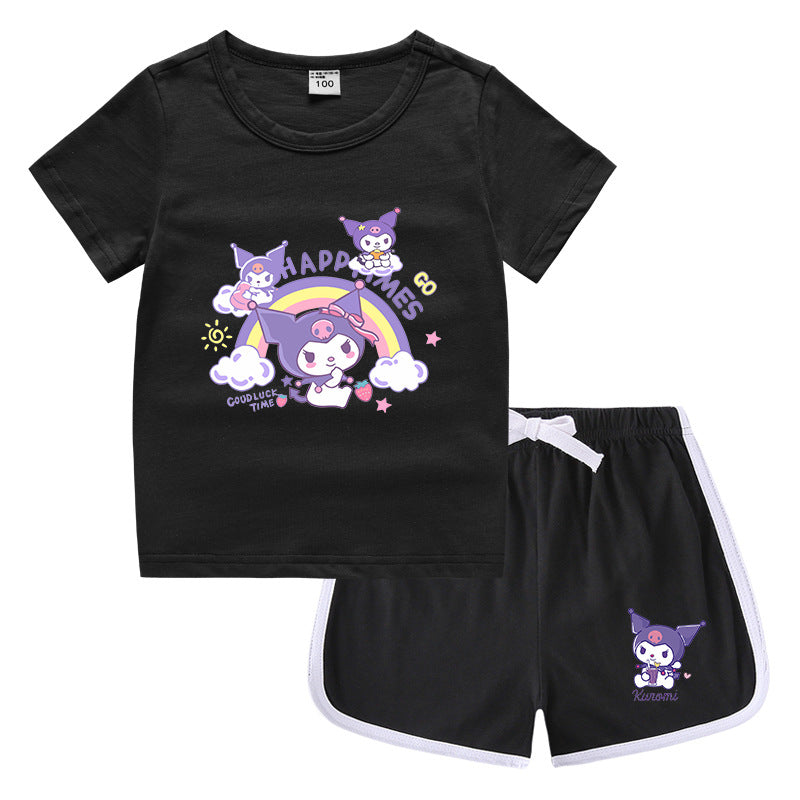 CI26041503夏季女童圓領短袖T恤熱短褲韓版休閒套裝