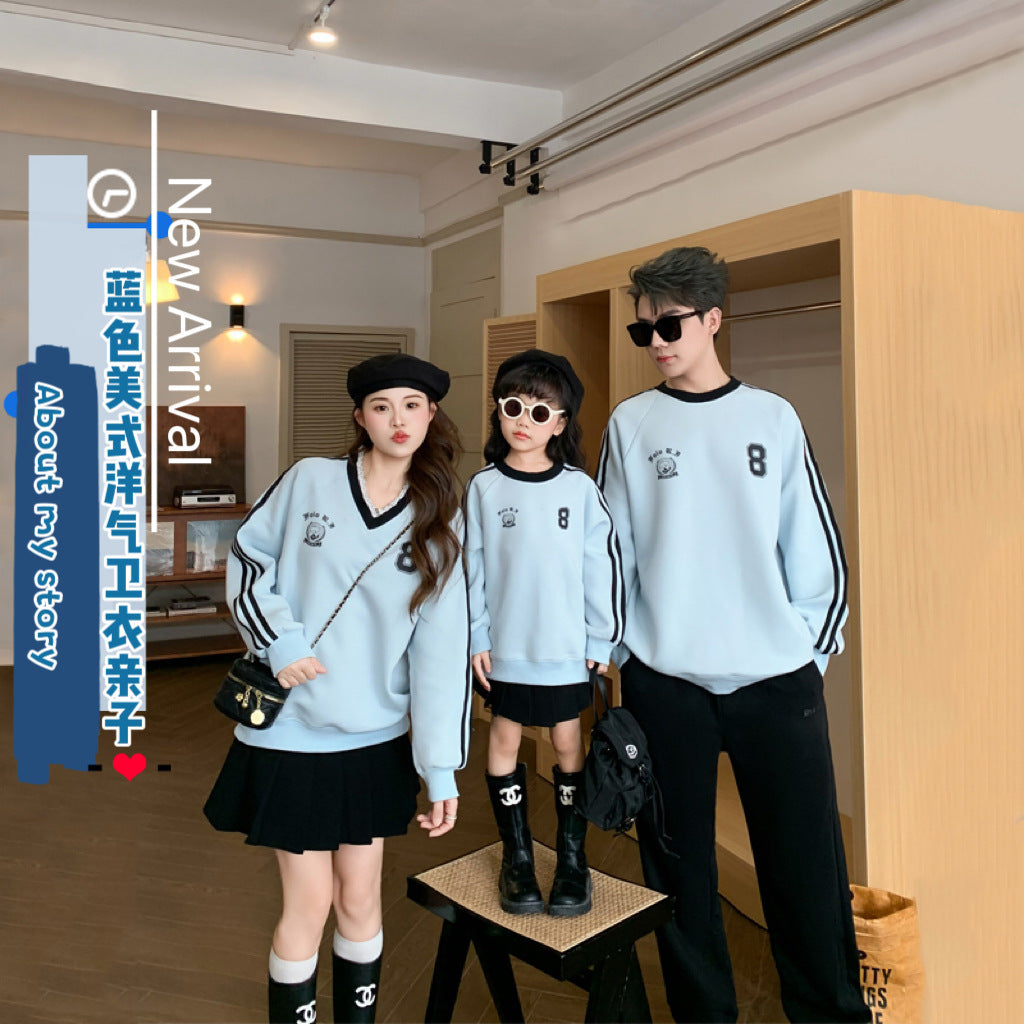 L25120414親子裝衛衣秋冬藍色母女裝洋氣寶寶週歲拍照一家三四口寶寶母子裝