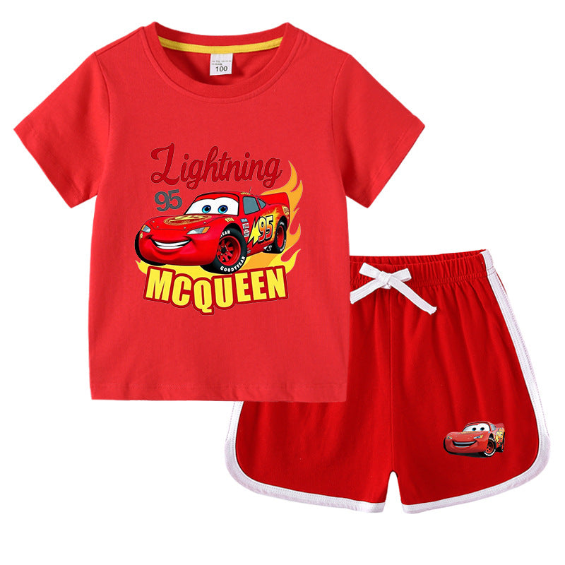 CI26041508兒童裝韓版男生T恤夏季上衣褲子半袖棉短袖中褲兩件套