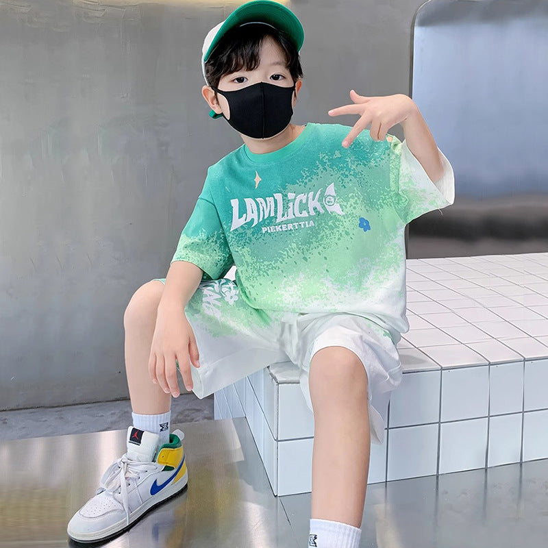 FM26042209男童夏裝套裝2026時尚夏季兒童短袖t恤服男孩薄款兩件套童裝