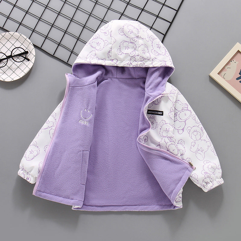 CH25110510女童衝鋒衣裙子外套穿早春新款搖粒絨春秋裝加絨女孩抓絨風衣