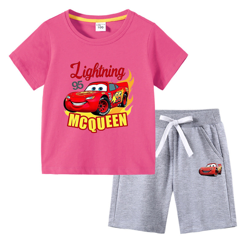 CI26041508兒童裝韓版男生T恤夏季上衣褲子半袖棉短袖中褲兩件套