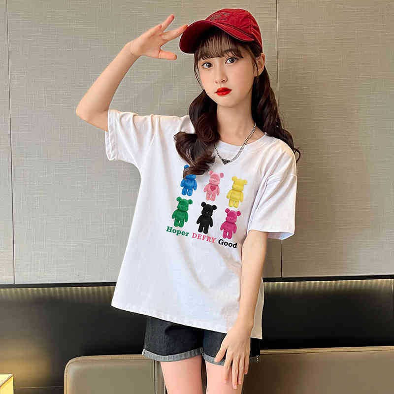 Z25030425多款選配 棉質休閒兒童t恤夏季女童白色短袖打底衫中大童上衣童裝