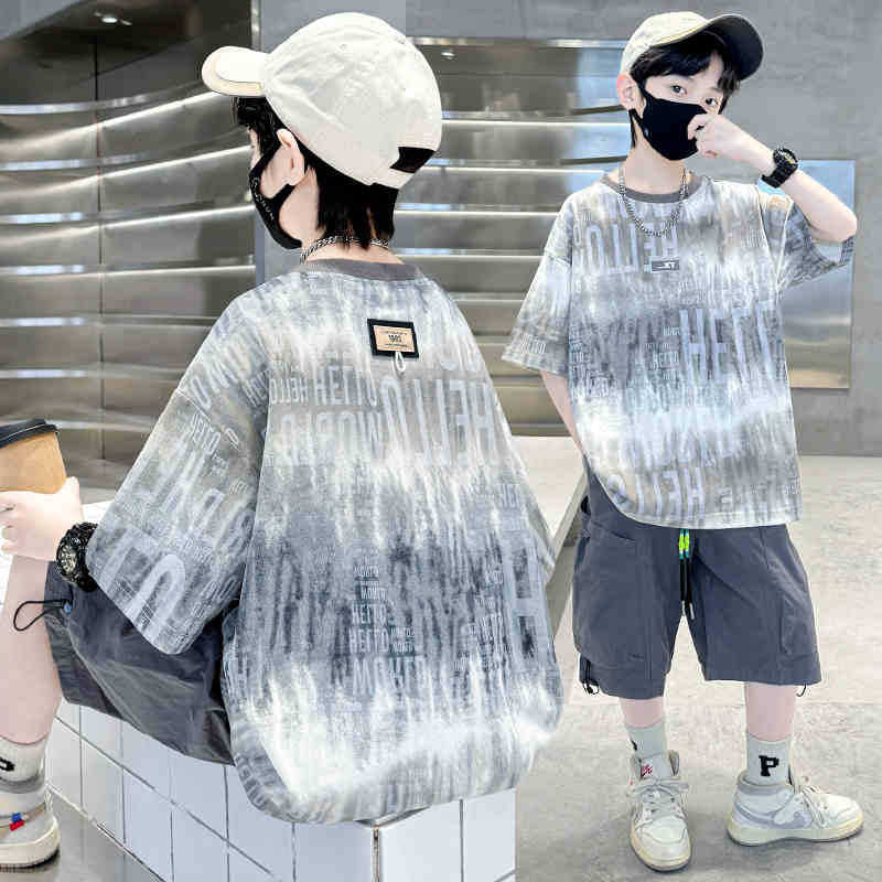 FO26062609棉質紮染印花童裝男童短袖t恤夏季新款兒童寶寶半袖上衣中大童潮T