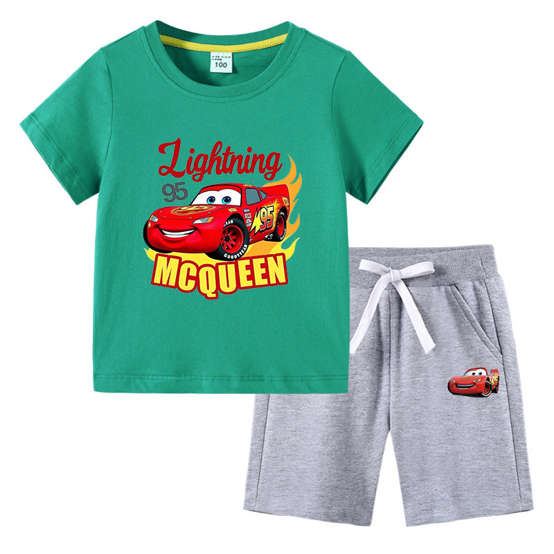 CI26041508兒童裝韓版男生T恤夏季上衣褲子半袖棉短袖中褲兩件套