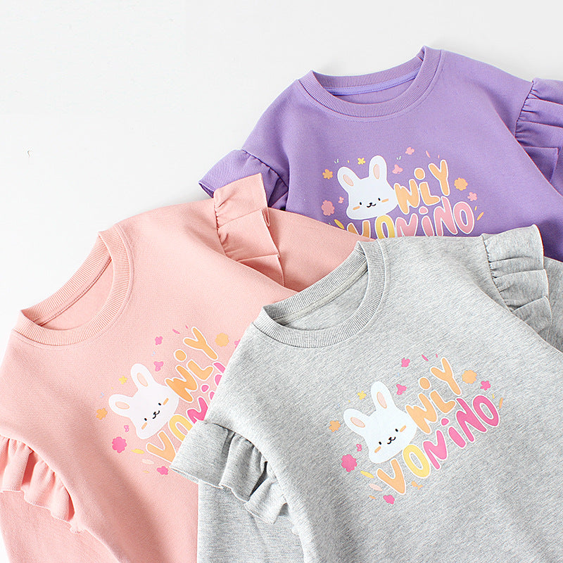 FI25101401春秋韓版女童長袖衛衣中大童卡通荷葉袖上衣兒童衛衣批發