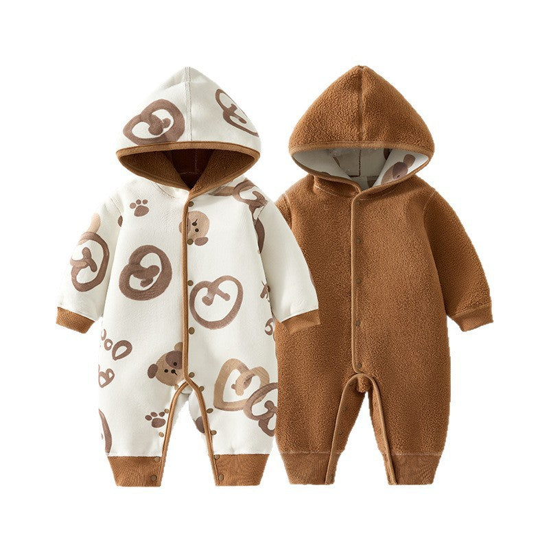 GJ25102117嬰兒加棉連帽戶外服寶寶複合加絨外穿連身衣秋冬爬服兒童防風哈衣