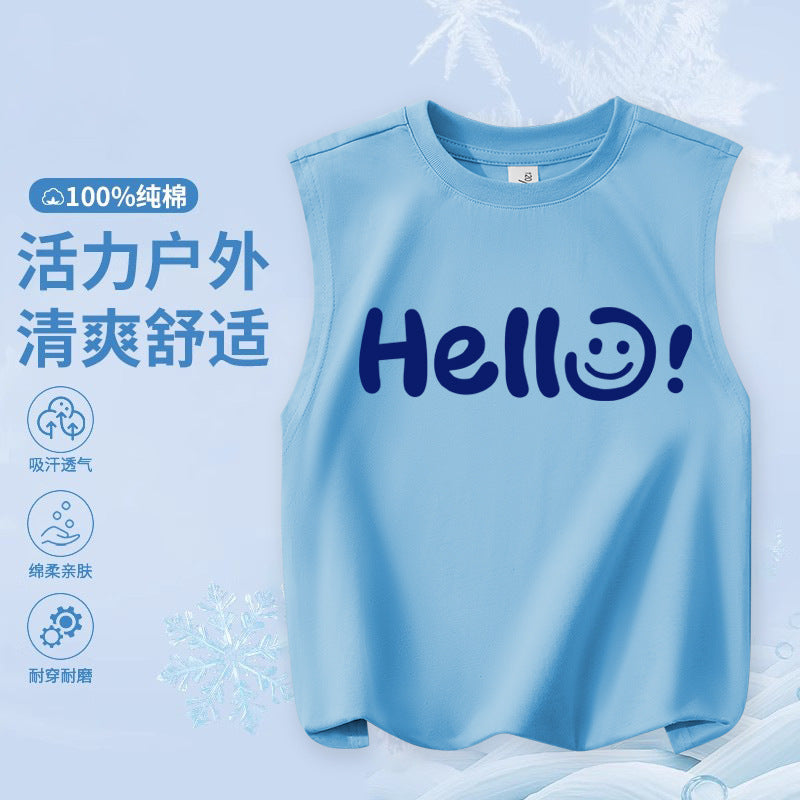 FN26052912男童純棉背心2026圓領套頭衫卡通印花夏季寬鬆兒童無袖上衣