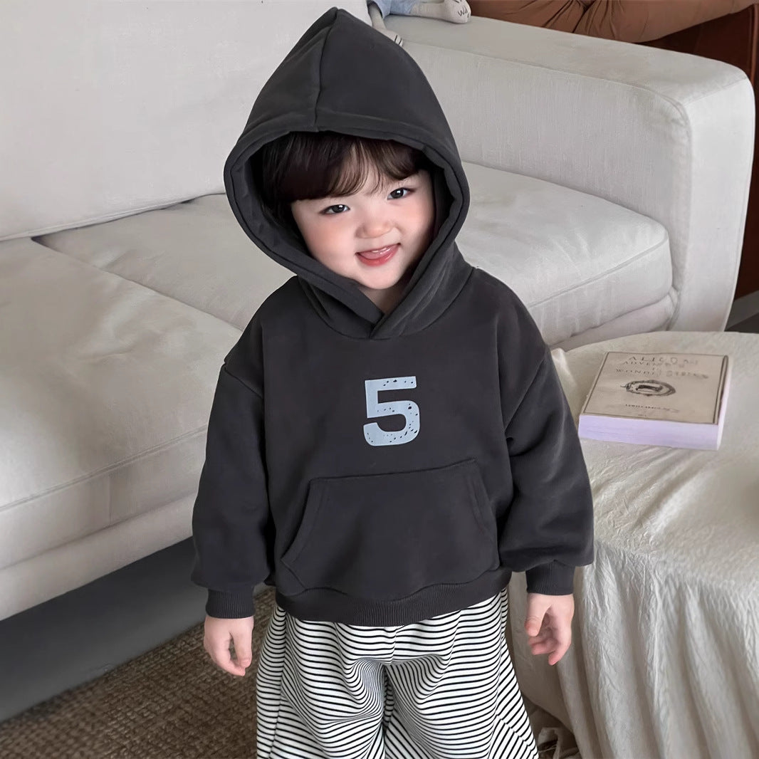 GN26012704寶寶衣服秋冬加厚連帽衛衣套裝韓版童裝男童條紋衛褲加絨兩件套