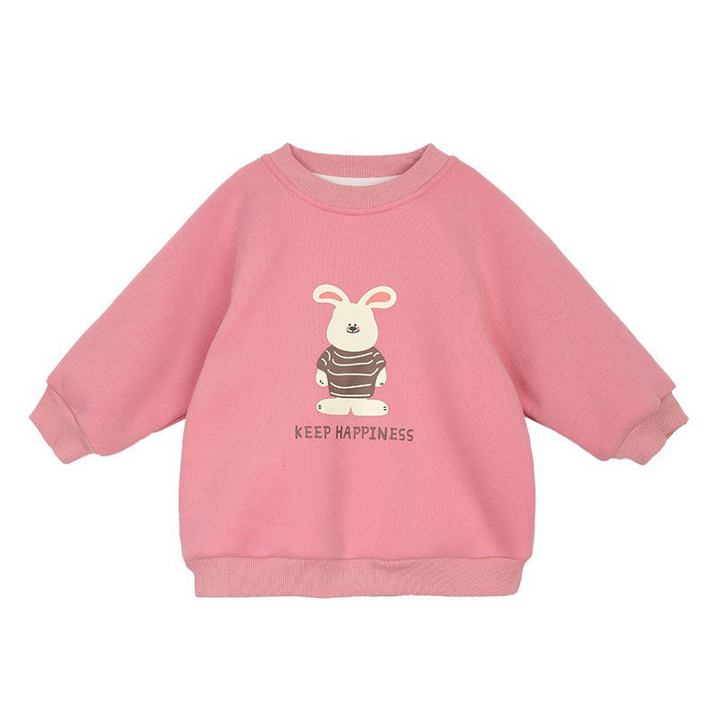 CA24121807女童衛衣加絨連體絨2023冬季新款兒童時尚百搭加厚上衣兒童外套潮