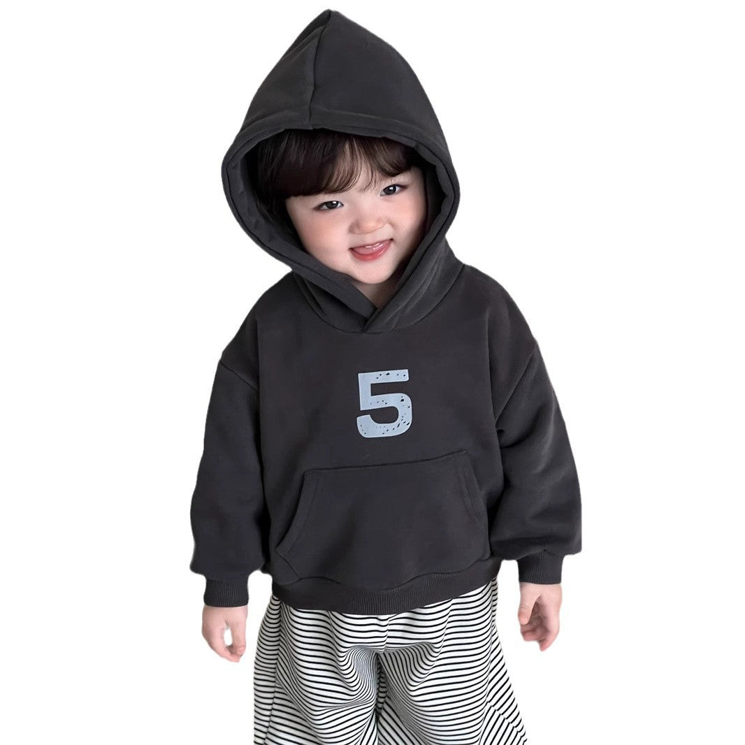 GN26012704寶寶衣服秋冬加厚連帽衛衣套裝韓版童裝男童條紋衛褲加絨兩件套