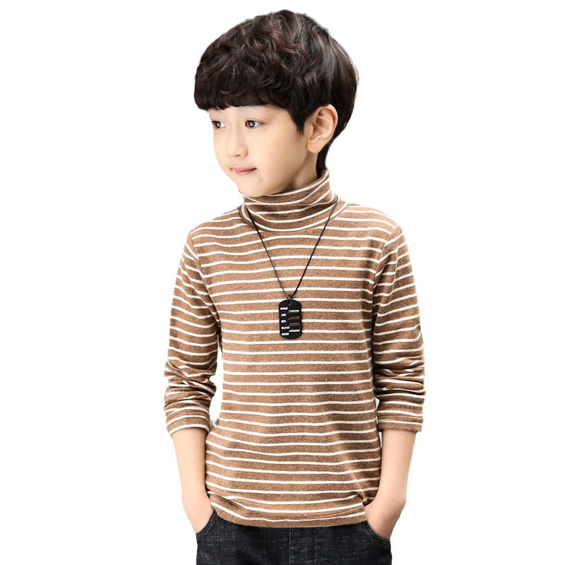 FG25112020童裝男童條紋春秋新款打底衫秋冬中半高領全身加絨T卹保暖上衣