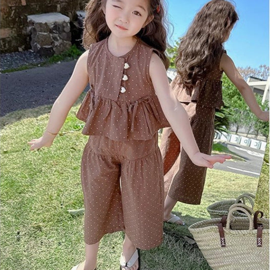 A25072311女童夏季套裝新款兒童碎花夏裝女孩休閒衣寶寶寬鬆長褲