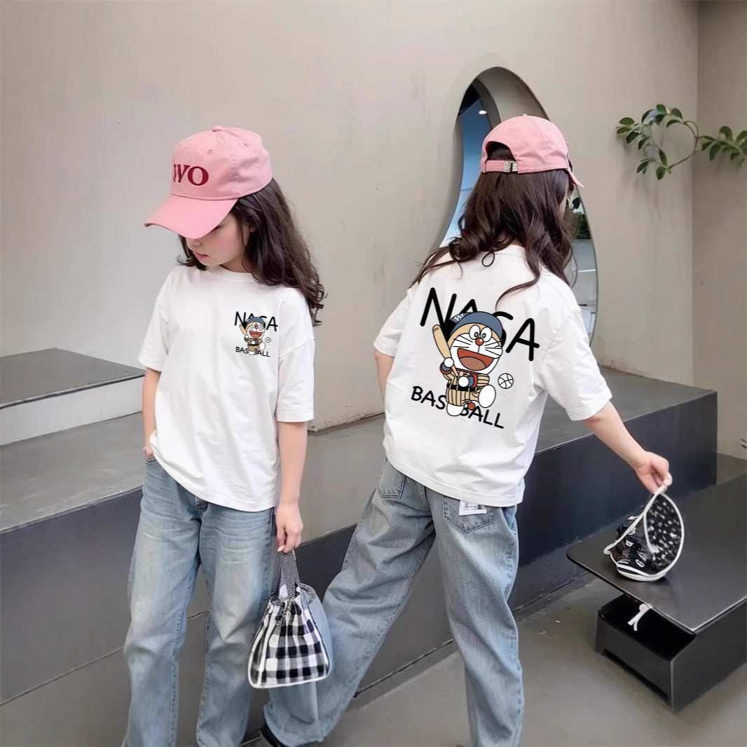 CE26022601女童夏季純棉短袖T潮流洋氣兒童休閒時尚上衣大童夏裝卡通T