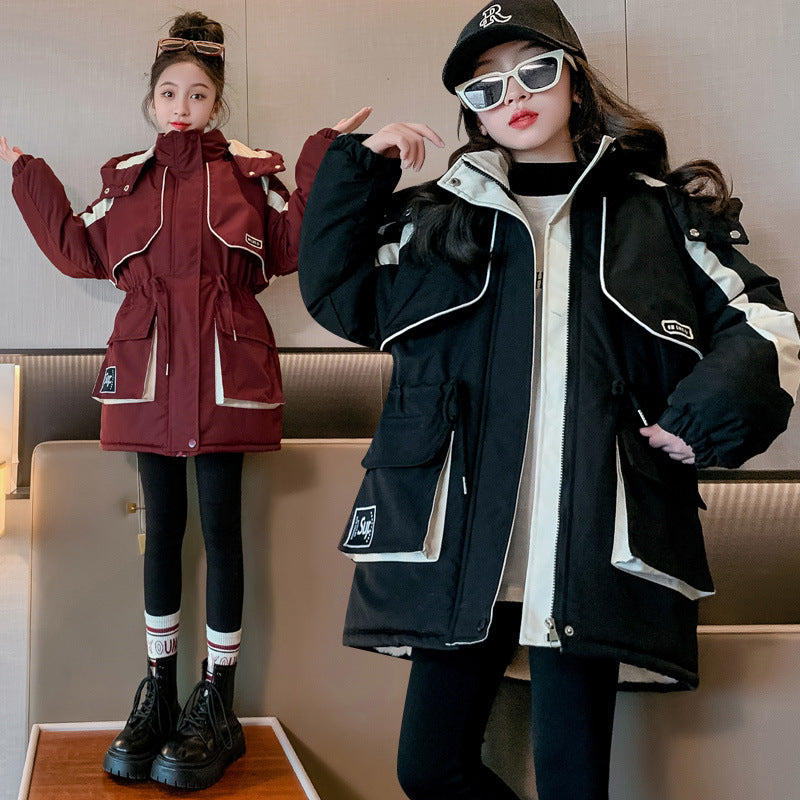 Z25010108女童4新款加厚大童派克服秋冬女童棉服衝鋒衣兒童棉衣