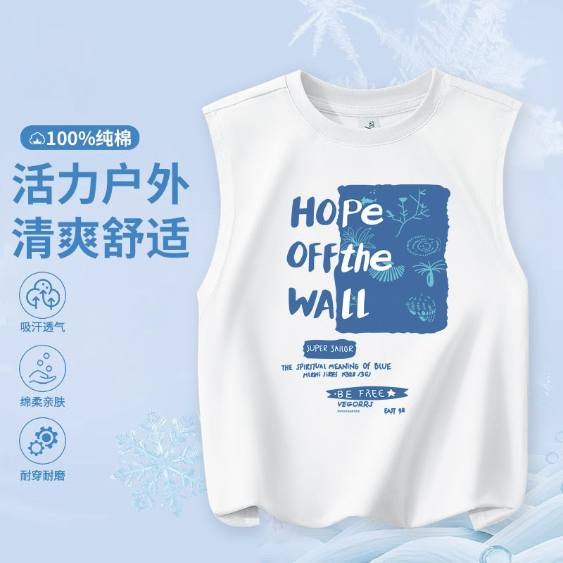 FN26052912男童純棉背心2026圓領套頭衫卡通印花夏季寬鬆兒童無袖上衣