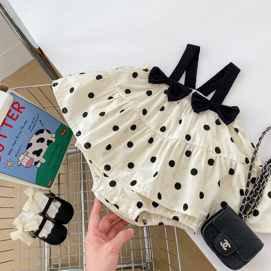 GN26030905ins夏季女寶寶衣服蝴蝶結吊帶包屁衣洋氣圓點公主哈衣裙爬服(2件起批)GN開頭需下單2款才有出貨,可混搭