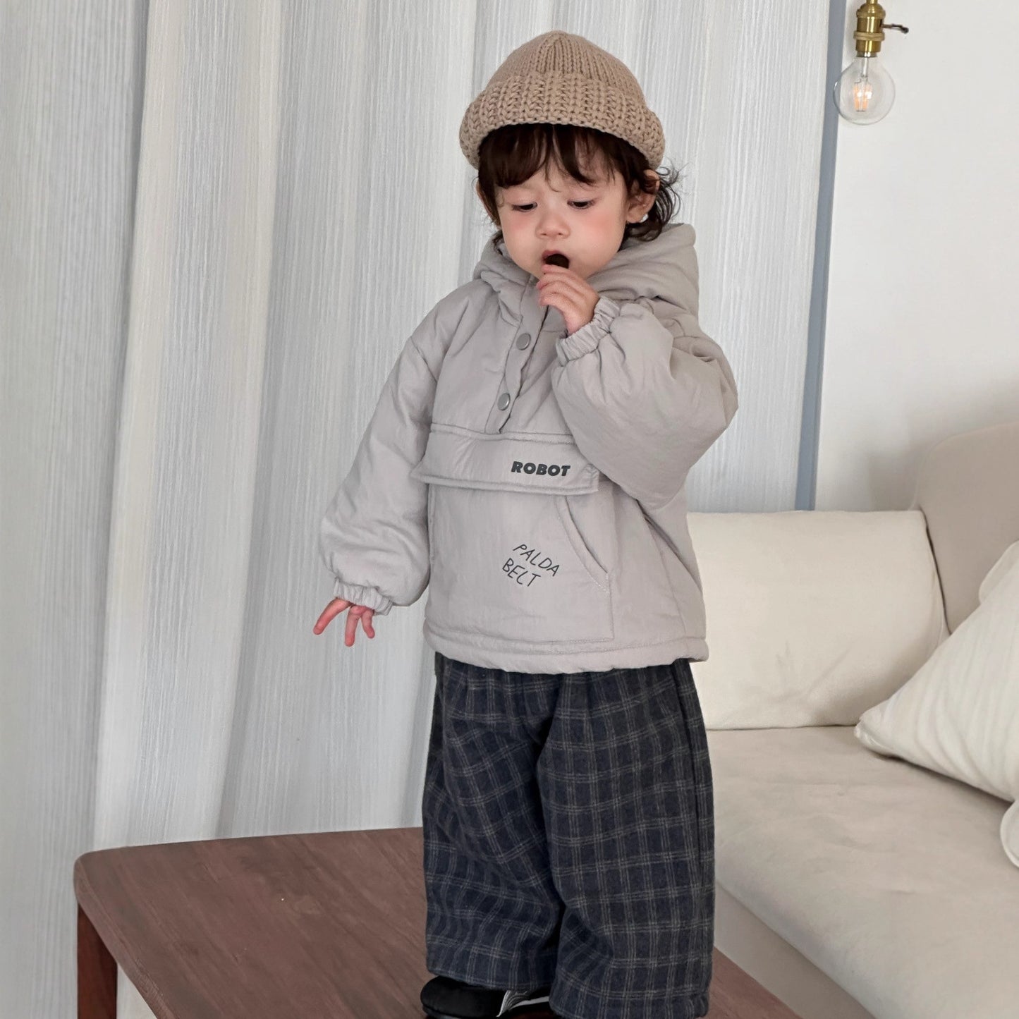 GN26012703兒童服飾2025新款韓版童裝冬季小寶寶棉衣裙子男童格子褲加絨套裝