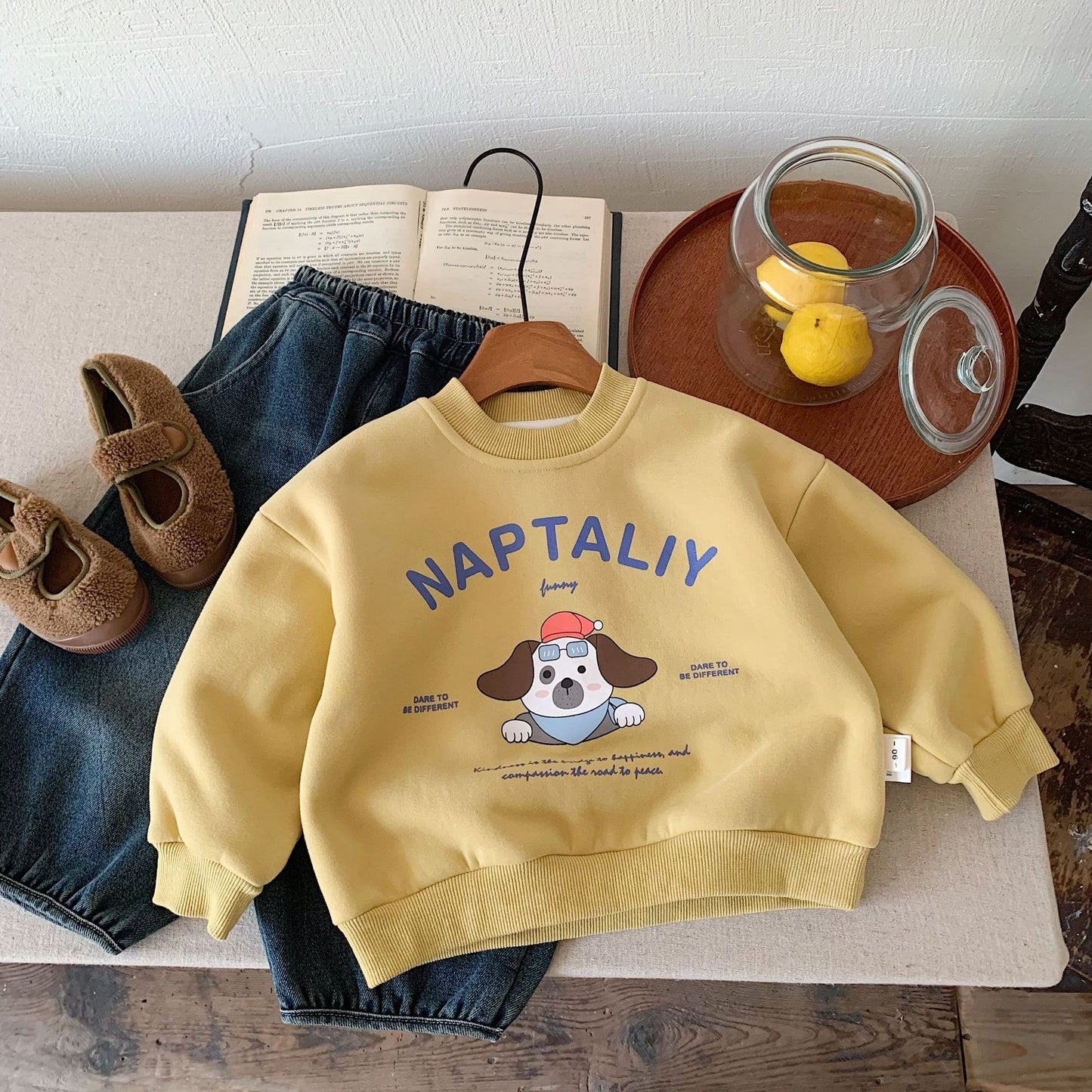 CA25112711兒童加絨衛衣男女童外套卡通印花套頭打底衫加絨加厚上衣潮一體絨