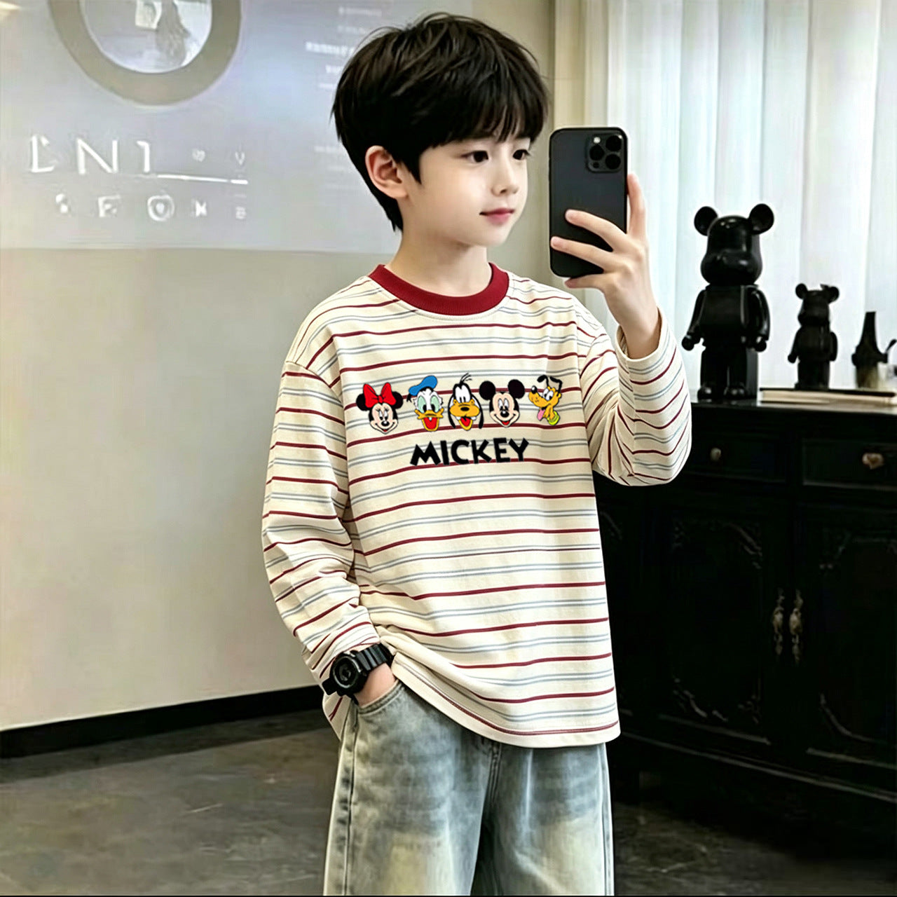 CE26090501男童條紋T恤新款純棉童裝中大中大童春秋季長袖打底男孩兒童上衣
