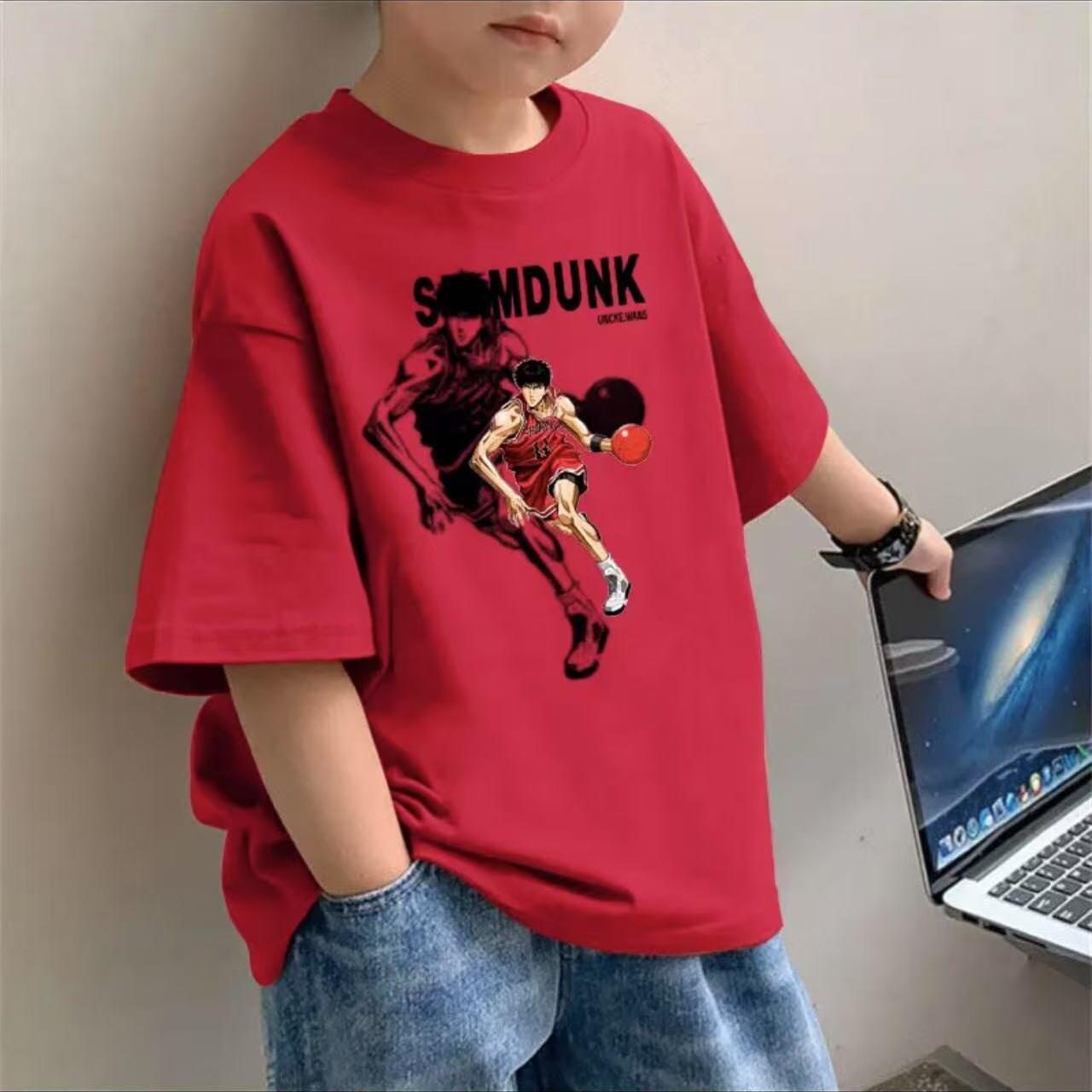 CE26022613兒童洋氣短袖T恤打底衫夏季時尚韓版男童純棉紅色半袖百搭中大童