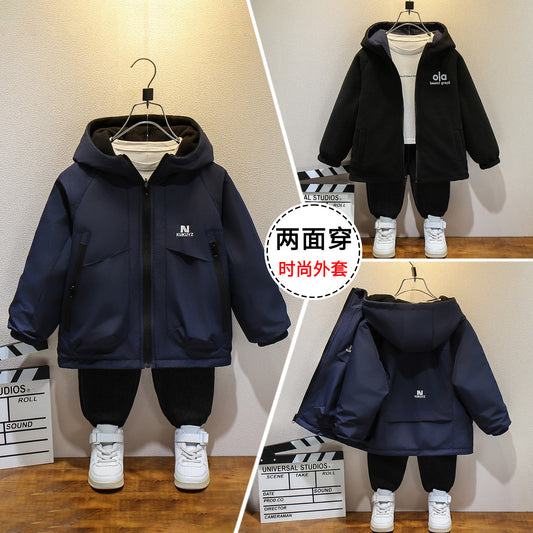 CH25110507男童秋冬季裙新款加絨衝鋒衣兒童兩面穿秋冬戶外防風衣