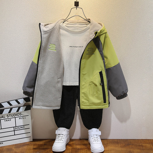 CH25110515男童裝秋冬加絨外套兒童衝鋒衣春秋上衣中大童兩面