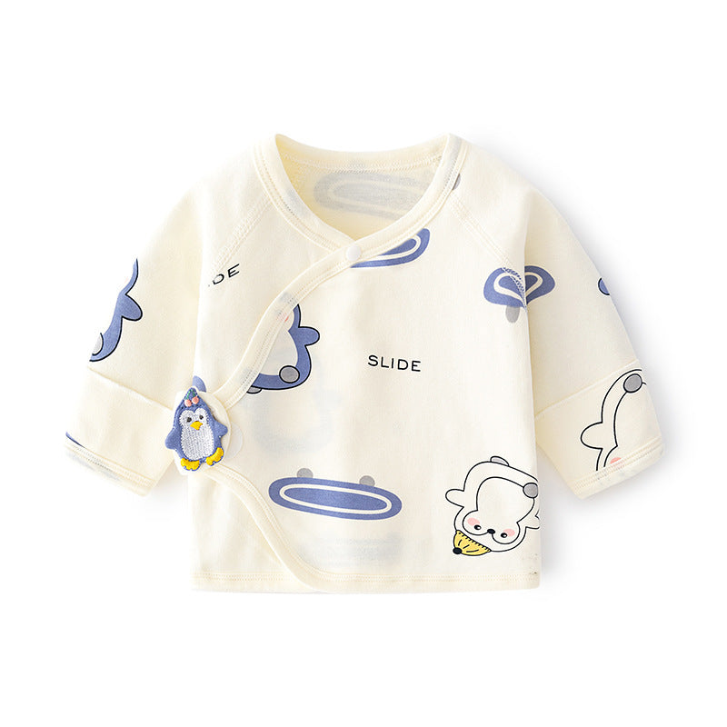 GJ25102124新生兒內褲無骨純棉春秋魔鬼氈半背睡衣滿月與尚服寶寶上衣