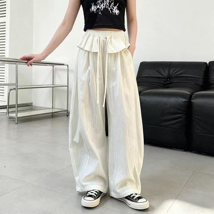FO26062612女童褲子夏季薄款新款蕾絲邊休閒褲中大童闊腿褲女孩冰絲防蚊褲子