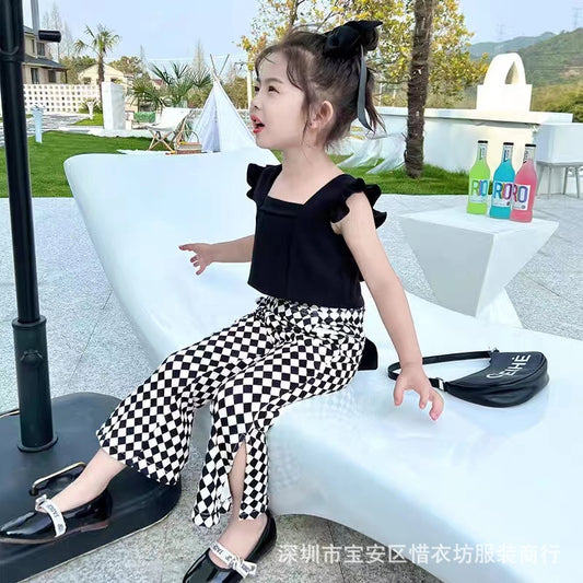 A25072301女童夏裝新款公主露背套裝女寶寶網紅兩件式