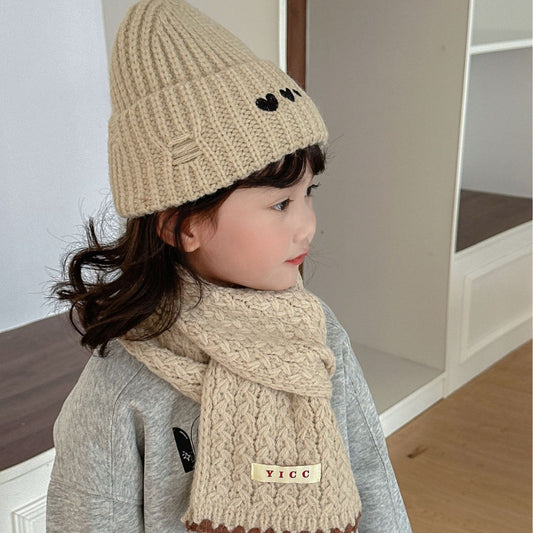 Z26010236新款兒童帽子圍巾復古鎖邊針織麻花圍巾加厚保暖男童女童二件套帽(2件起批)
