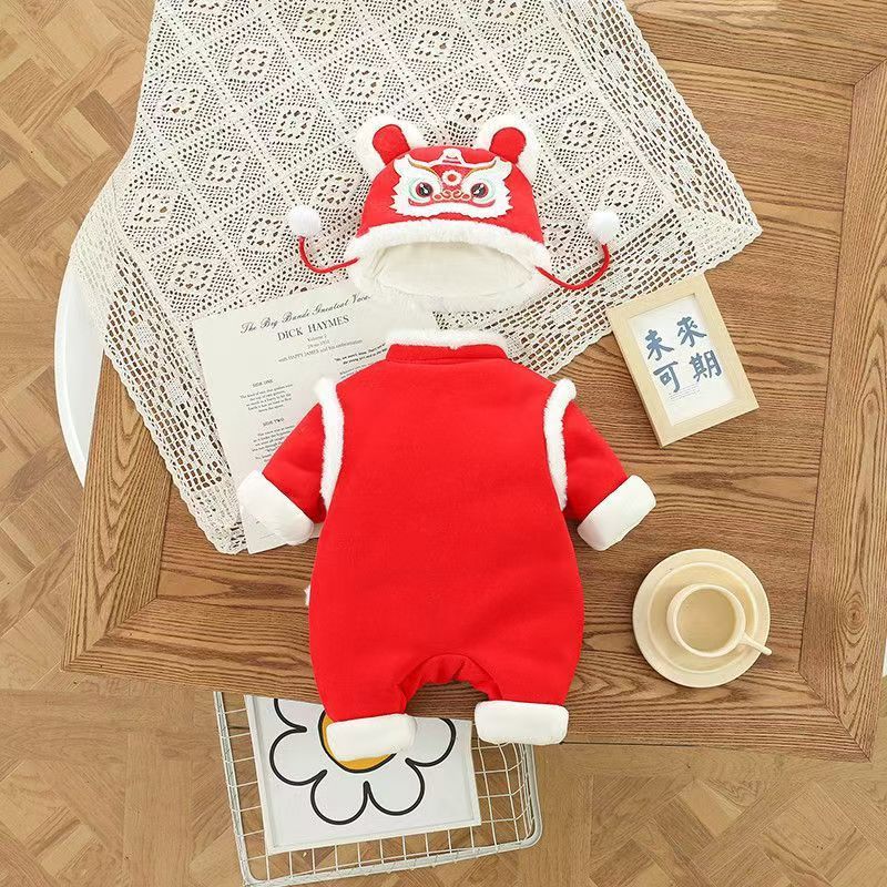 GM26010103嬰兒拜年服喜慶連身衣寶寶冬裝滿月百日週歲禮服新生兒過新年衣服