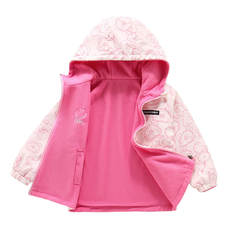 CH25110510女童衝鋒衣裙子外套穿早春新款搖粒絨春秋裝加絨女孩抓絨風衣