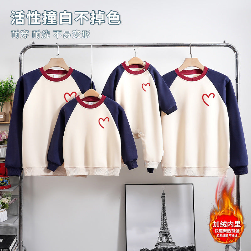 LA26011409馬年本命年過新年紅色簡約親子裝一家三四口全家裝連帽衛衣