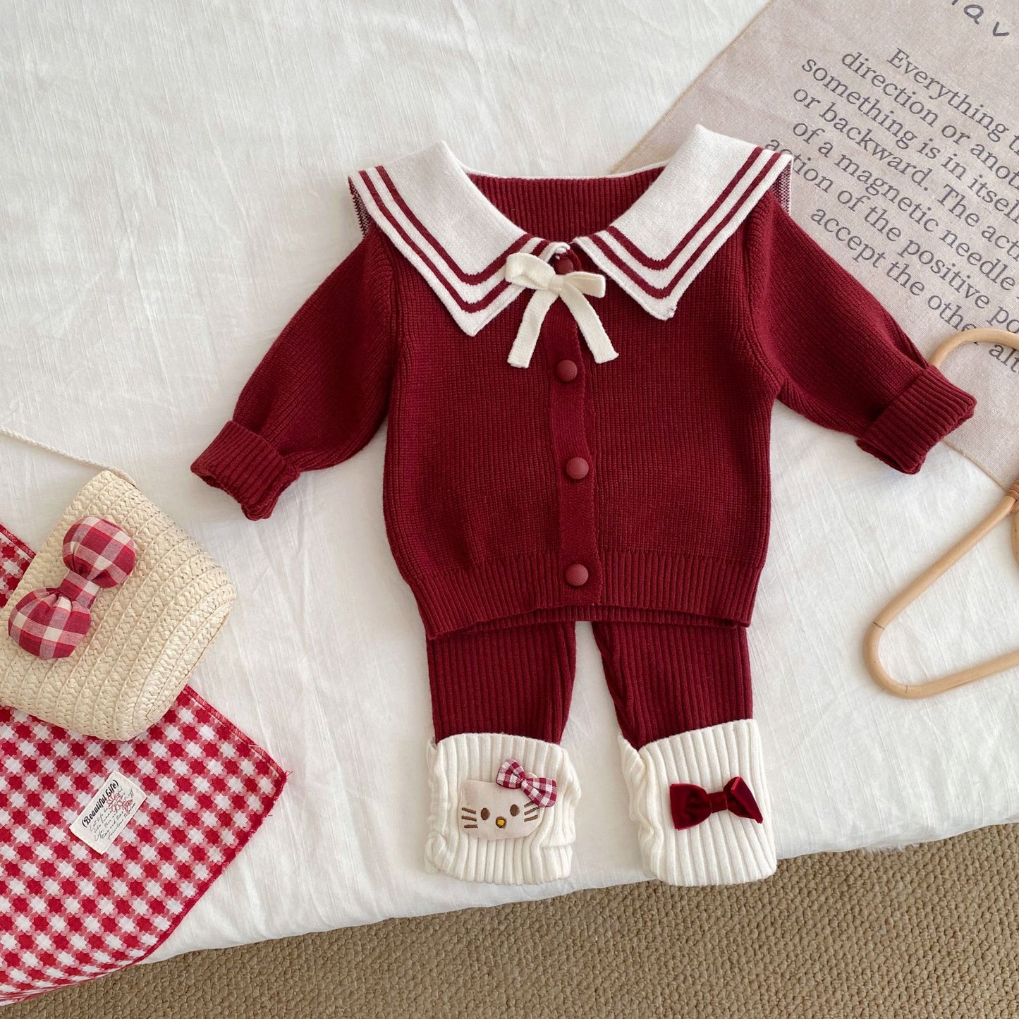 G26010112新年衣秋冬新生兒女童毛衣可愛套裝拜年服海軍領兩件套裝