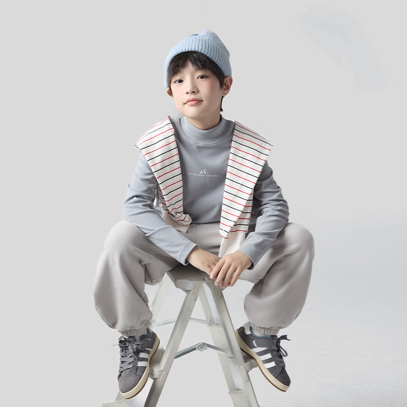 FF24102520秋冬新款德絨自發性熱半高領兒童打底衫男童t恤保暖內搭上衣(9-12天到貨)