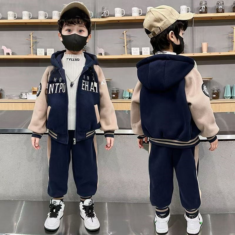 FG25112017兒童裝男童套裝加絨冬季2025新款中大童加厚裙子休閒長褲男孩冬裝