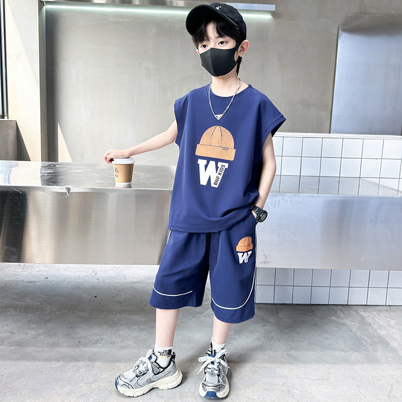 FM26042210男童夏裝套裝夏裝2026新款中大童夏季薄短款兒童兩件套衣服超酷