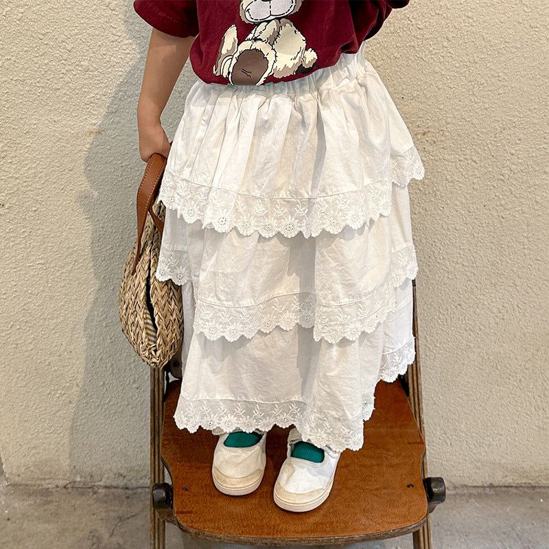 Z25020914女童半身裙花邊公主裙純棉兒童裝夏季2025新款春秋寶寶蛋糕長裙
