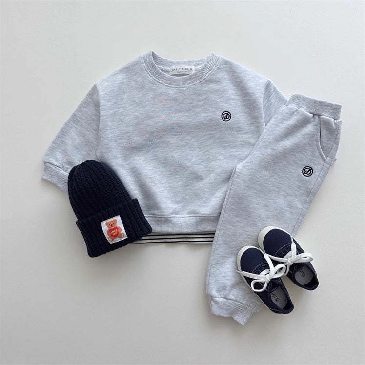 GF25081503  ins韓版男女童寶寶純棉春秋季連帽拉鍊刺繡開襟衫衛衣衛褲兩件套裝