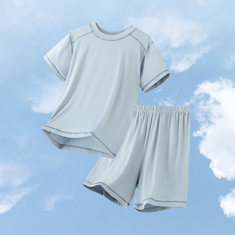 CK26050511莫代爾兒童睡衣男童家居服女童短袖短褲中大童男孩冰絲服裝套裝(9-12天到貨)