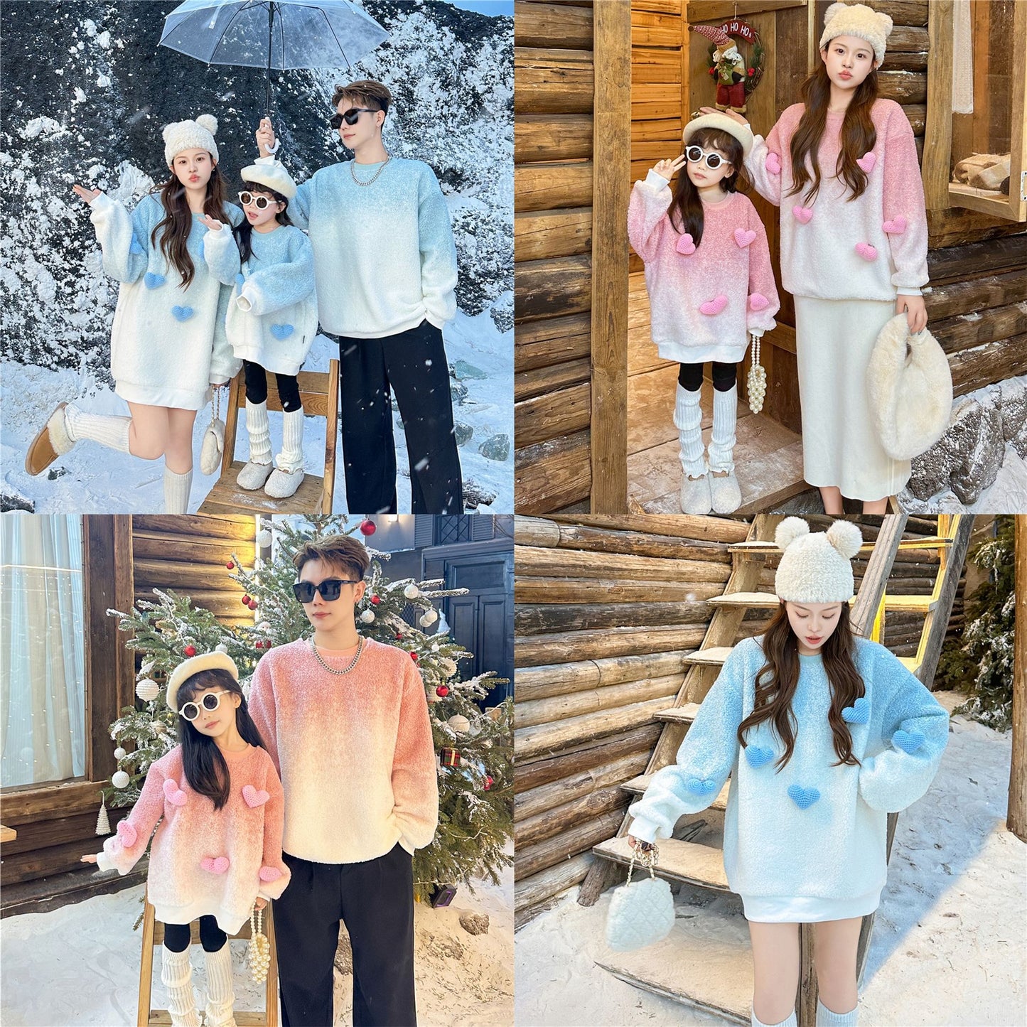 L25120412韓版寶寶親子裝衛衣一家三口四口冬裝加絨加厚立體愛心親子裙潮