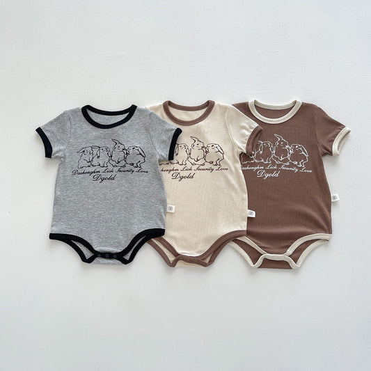 Z25022331嬰兒夏季刺繡碎花側腰蝴蝶結嬰幼兒哈衣女寶寶無袖薄款爬服