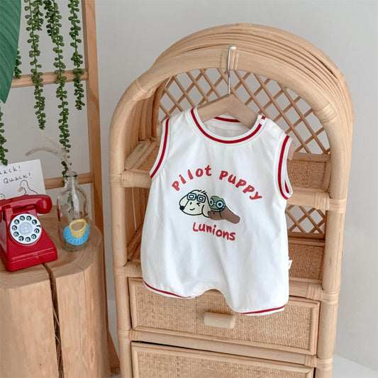 GH25070707夏季新款嬰兒爬服薄款無袖哈衣運動籃球服男寶寶棉質爬爬服潮（熱銷商品—庫存不多僅上架批發２周）