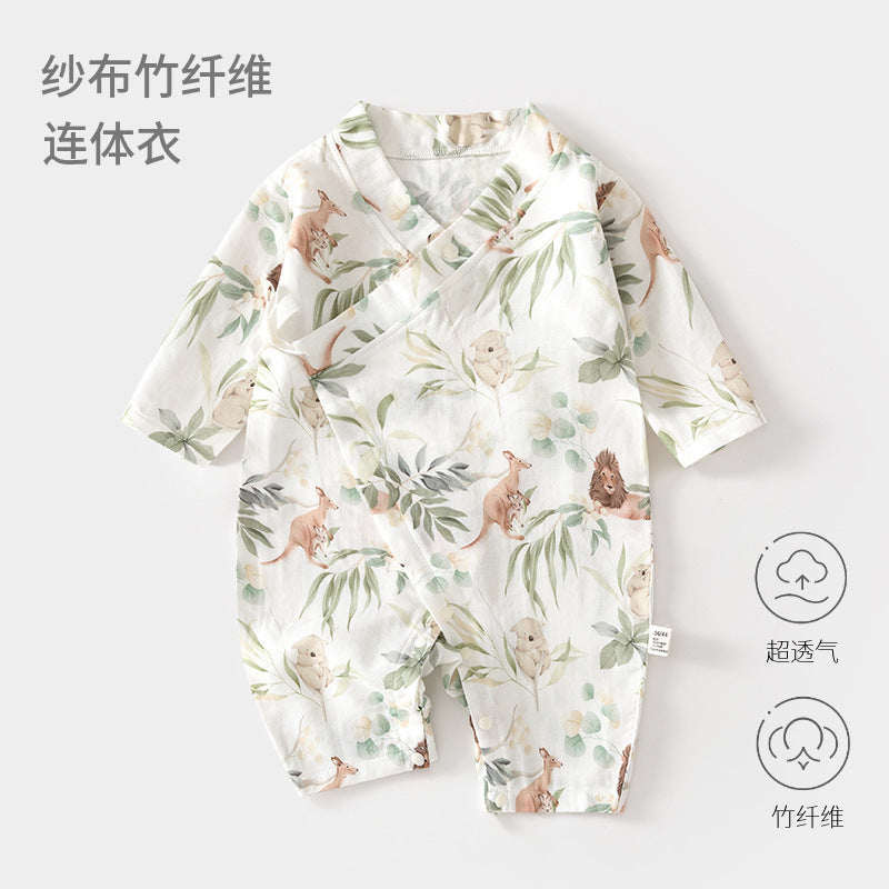 GJ26051410🎈精品質感🎈嬰兒紗布連身衣寶寶夏爬服長袖竹纖維哈衣兒童夏季空調服新生兒