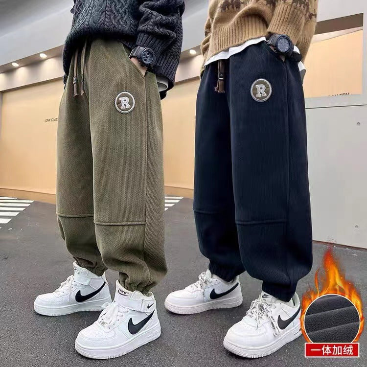 Z26010116男童褲子2025秋冬新款燈芯絨衛褲中大童休閒運動時尚潮流加絨長褲