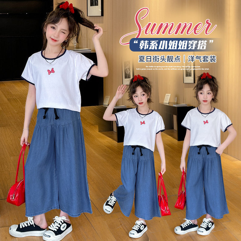 FE24070109中大童女孩夏季套裝童裝女2024年新款休閒兩件套韓系穿搭(9-12天到貨)