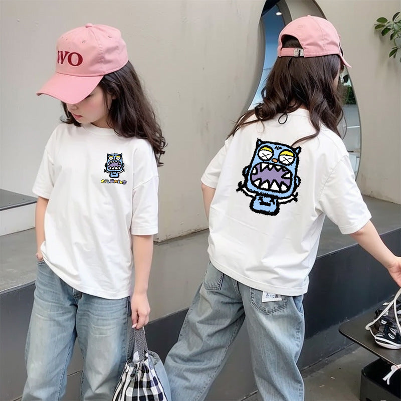 CE26022601女童夏季純棉短袖T潮流洋氣兒童休閒時尚上衣大童夏裝卡通T