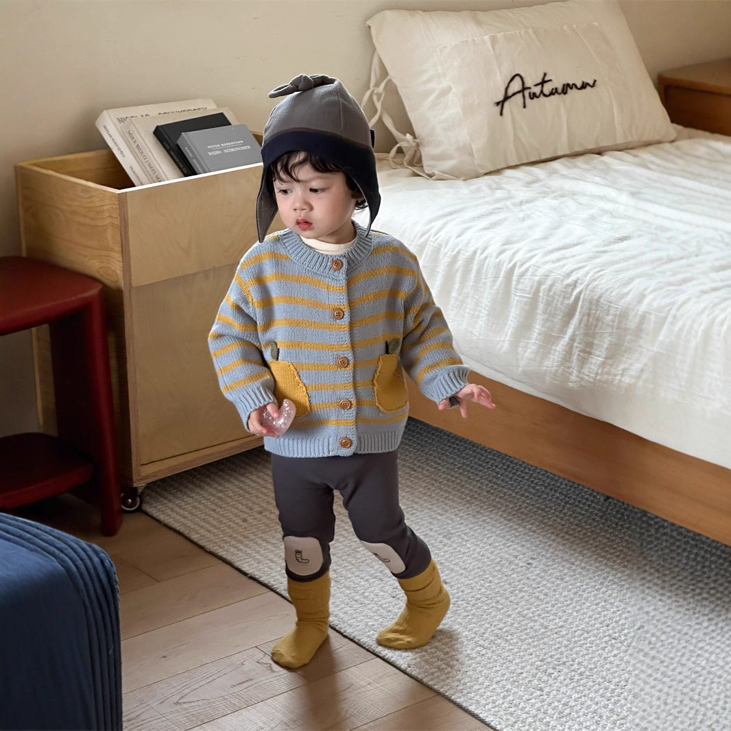 GN26012708兒童針織外套春裝寶寶衣服春季韓版童裝2026新男童長袖套裝春款