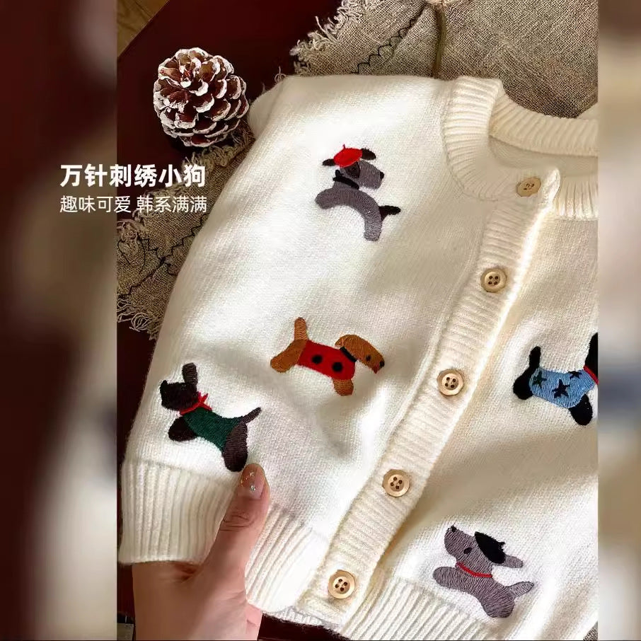 L25120413韓國版親子裝一家三口針織開襟衫女母子毛衣小孩純棉嬰兒爬服潮